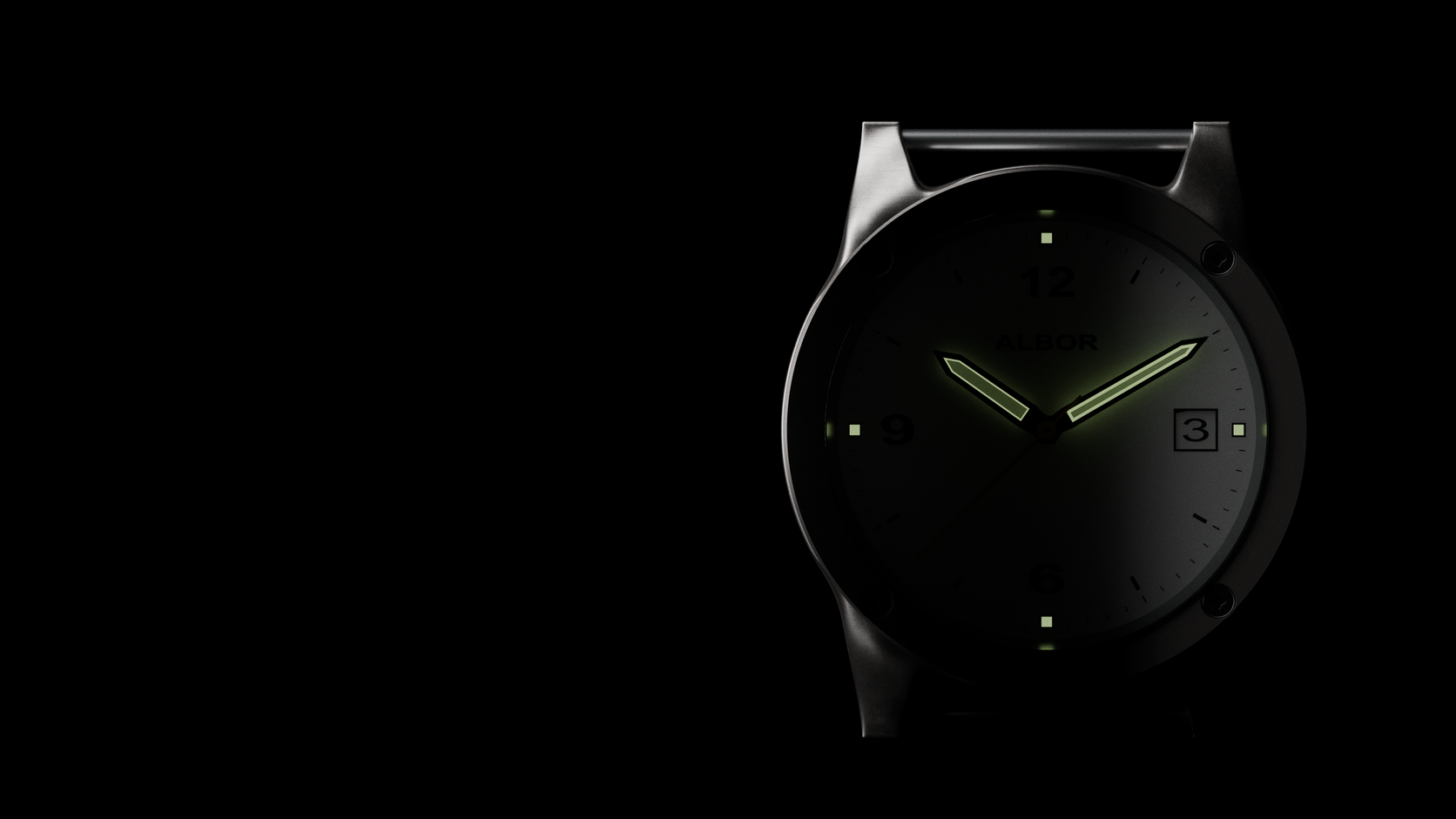ALBOR original watch concept in a dramatic front-view render