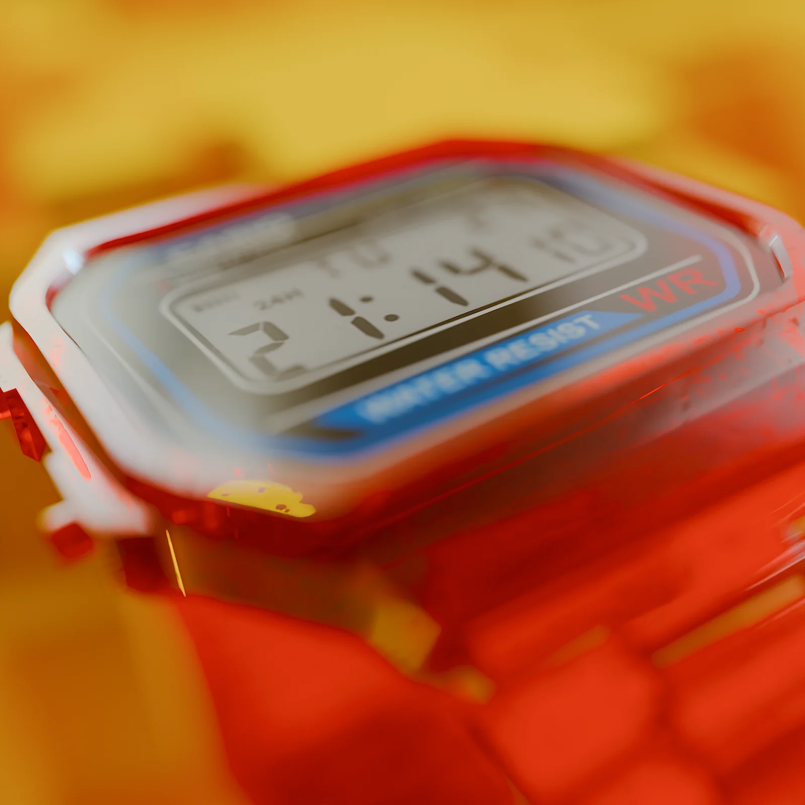 Finished campaign macro of a translucent red CASIO A168