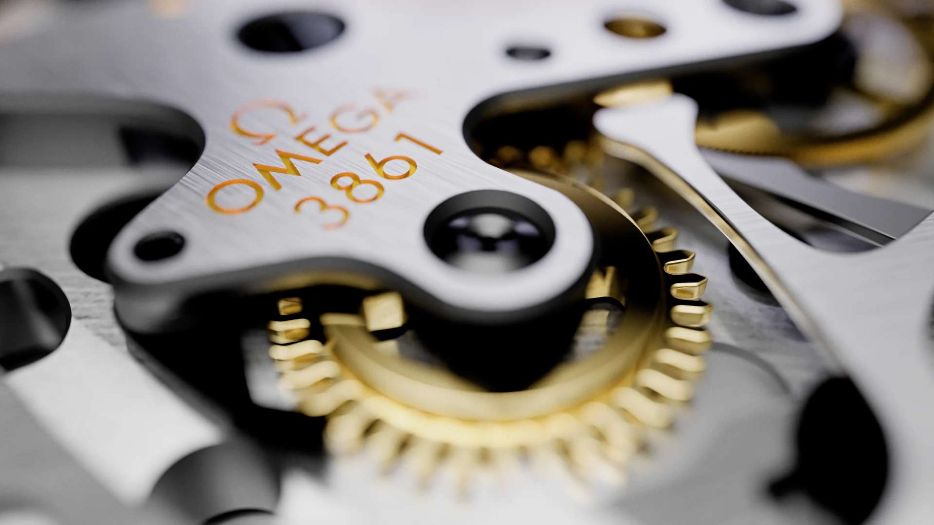 Macro view of the OMEGA 3861 movement