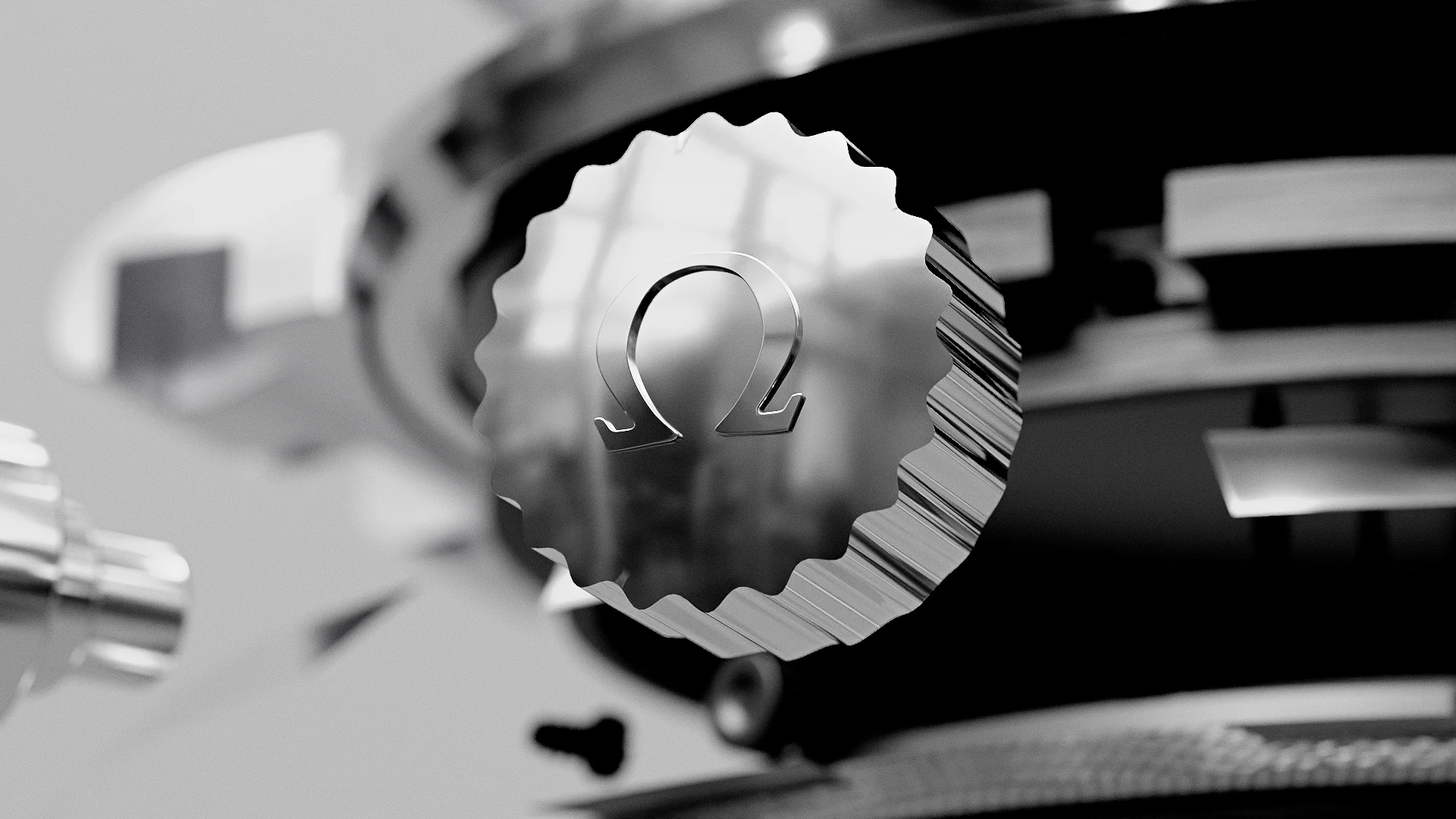 OMEGA-signed crown in macro detail