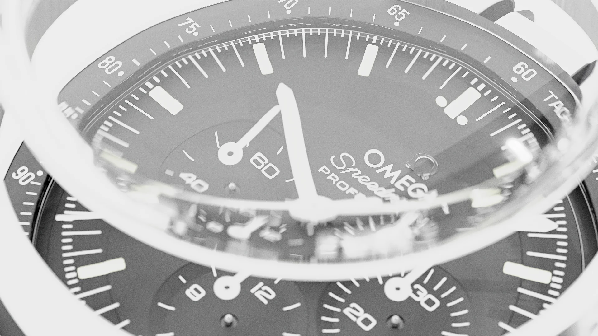 Layered view of the OMEGA Speedmaster dial and case