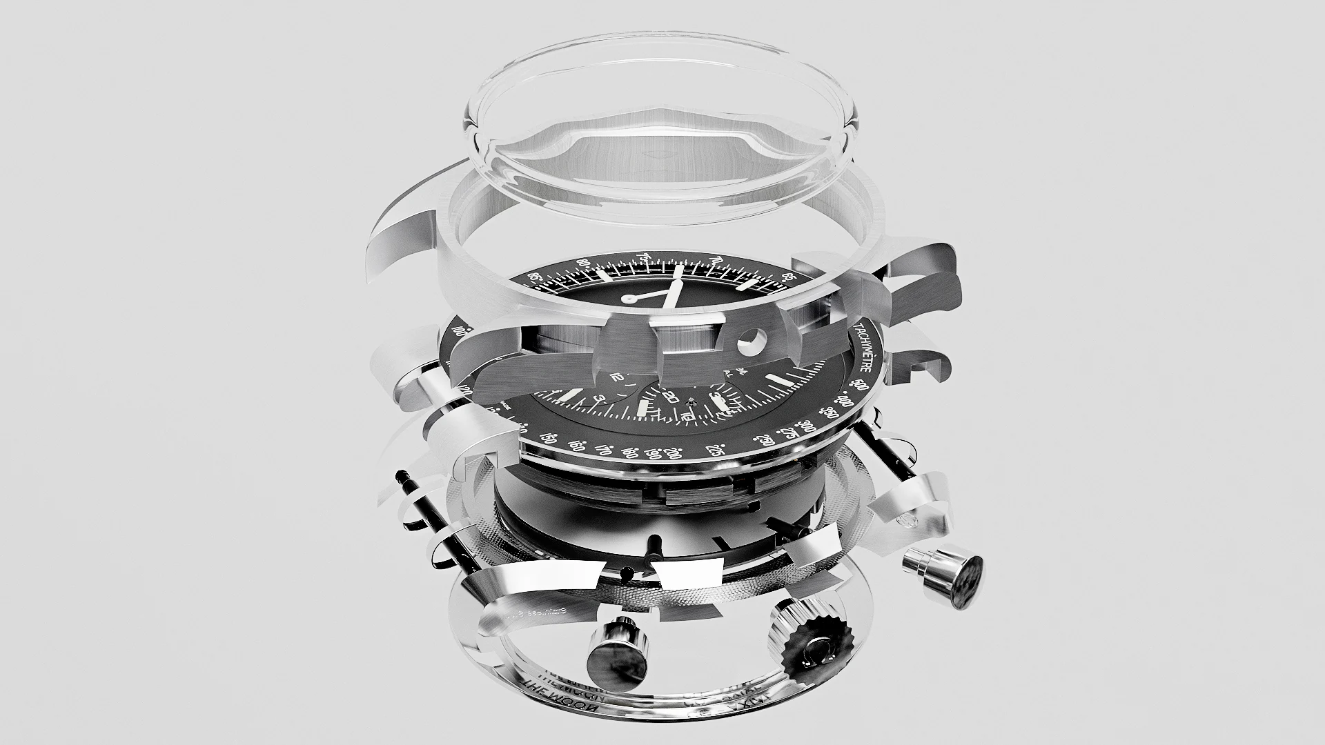 Exploded construction of the OMEGA Speedmaster
